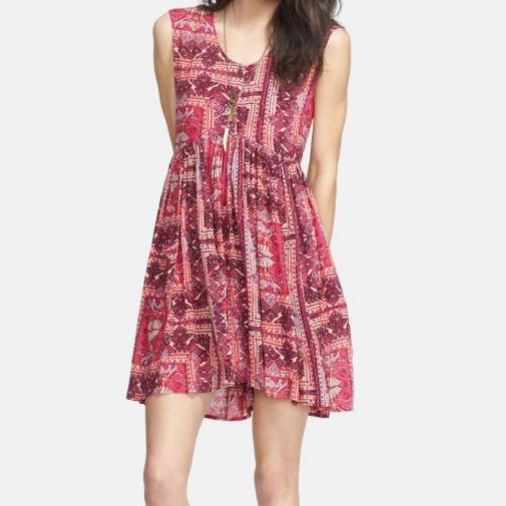 Free People Pink Boho Print Dress High Low Size XS Festival Dress